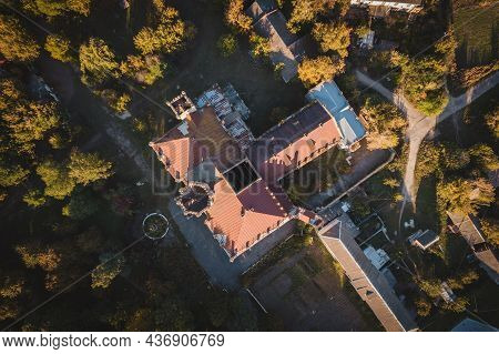 Aerial View Of Ruined Castle In Neo-gothic Style, Ukraine