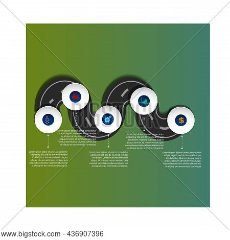 Business Process. Timeline Infographics With 5 Options, Circles. Vector Template.