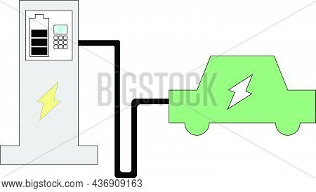 The Electric Car That's Charging Vector Image Illustration
