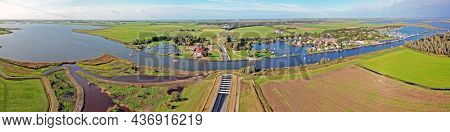 Aerial panorama from aquaduct Galamadammen in Friesland the Netherlands
