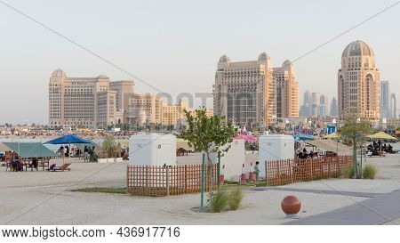 Katara,qatar- 21 October 2021 : People Enjoying The Outdoor During The Beginning Of The Winter Seaso