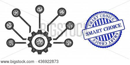 Vector Net Gear Connections Wireframe, And Smart Choice Blue Rosette Rubber Seal. Crossed Frame Net 