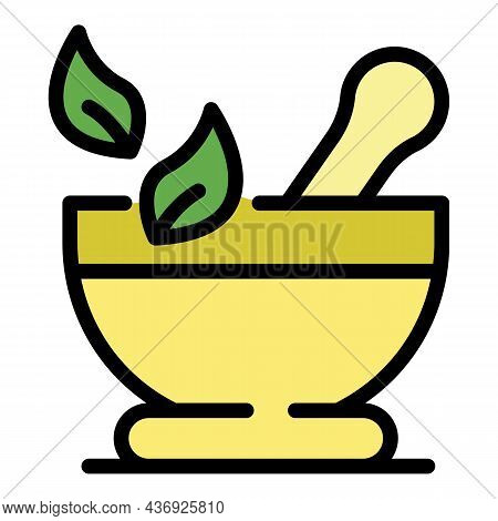 Bowl For Grinding Herbs Icons Set. Outline Set Of Bowl For Grinding Herbs Vector Icons Thin Line Col