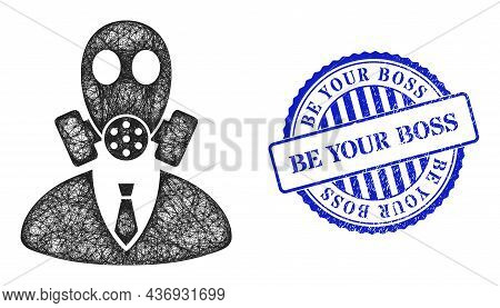 Vector Net Mesh Gasmask Boss Carcass, And Be Your Boss Blue Rosette Unclean Stamp Seal. Hatched Carc