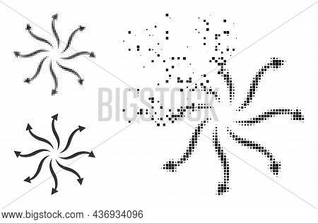 Dissipated Dotted Cyclone Rotation Arrows Pictogram With Halftone Version. Vector Wind Effect For Cy