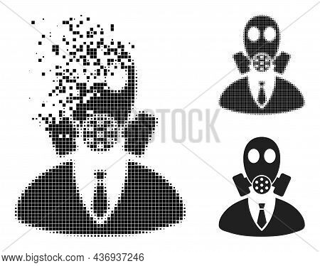 Dissipated Dotted Gasmask Boss Pictogram With Halftone Version. Vector Wind Effect For Gasmask Boss 