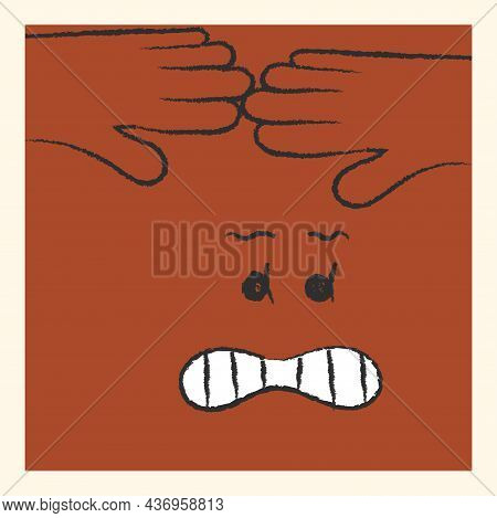 Square Stylized Laughing Emoji Showing The Rock Sign. Comic Trendy Cartoon Illustration