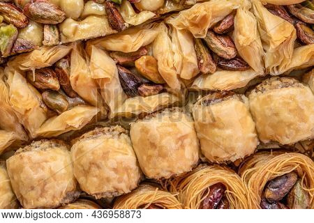assortment of traditional Turkish baklava pastry, a dessert is well also known as persian or lebanese baklava