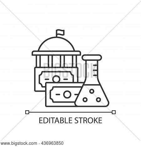 Government Funding Of Research Linear Icon. Government Grants. Investment In Scientific Research. Th