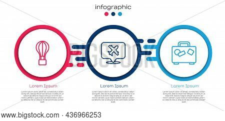 Set Line Hot Air Balloon, Speech Bubble With Airplane And Suitcase. Business Infographic Template. V
