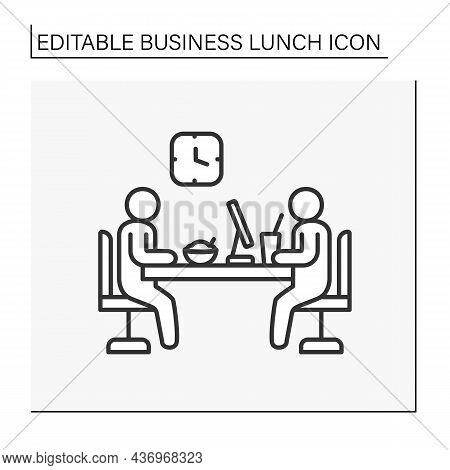 Meeting Line Icon. Working Meeting At Lunch Time. Communication Between Workers. Business Lunch Conc
