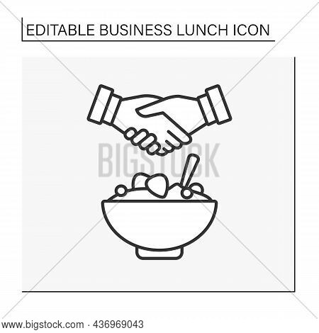 Deal Line Icon. Agreement On Cooperation During Breakfast. Leaders Shake Hands.business Lunch Concep