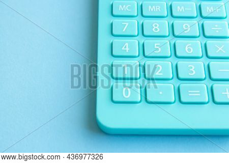 Mint Calculator, Notebook And Pen Isolated On Blue Background. Concept Of Family Budget And Investme