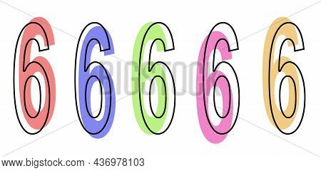 Hipster Number Six, 6 On White Background In Color Variants For Printing Onto Fabric Or Banners And 