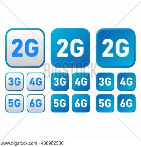 2g, 3g, 4g, 5g, 6g Icon Set For Internet And Phone. Vector Illustration Isolated On White Background