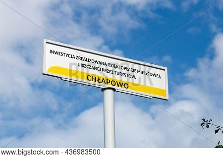 Chlapowo, Poland - July 21, 2021: Information In Polish About The Investment Carried Out Thanks To T