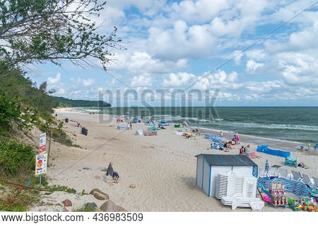 Chlapowo, Poland - July 21, 2021: Panoramic View Of Chlapowo Beach On Baltic Sea.