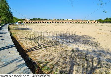 Siose Pol Bridge Over The Zayandeh River In Isfahan City In Iran, The Name Of The Bridge Is By Thirt