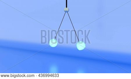 Pendulum Of Two Balls. Design. Animation With Two Balls On Ropes Hitting Each Other. Laws Of Physics