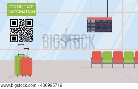 Covid-19 Vaccination Certificate With Qr Code For Travel. Airport, Departure Hall, Electronic Scoreb