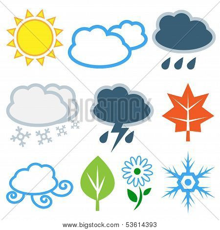Weather And Seasons. Vector Set