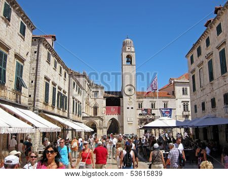 Tourists On Stradun Street In Dubrovnik, Croatia
