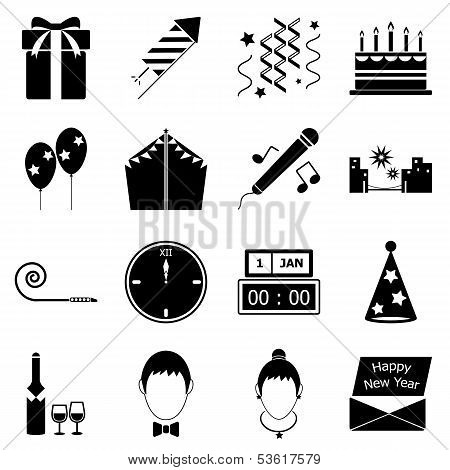 New Year Icons On White Background