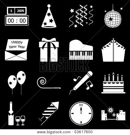 New Year Icons On Black Background