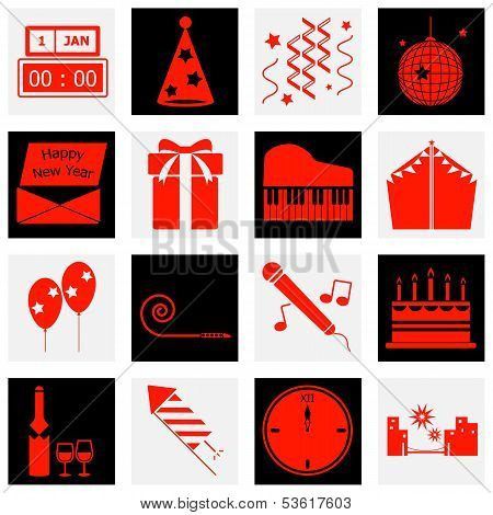 New Year Red Color Icons