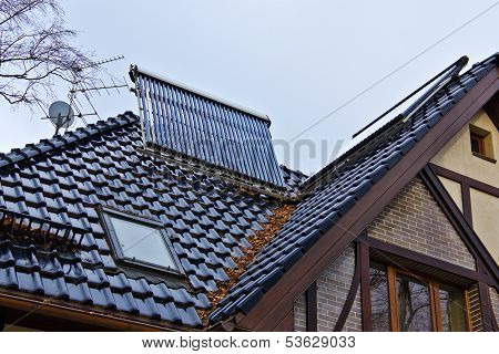 Solar Collector On The Roof Of A House