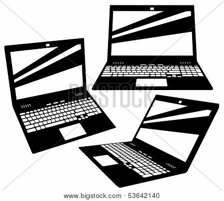 Vector Laptop Silhouettes On White Background