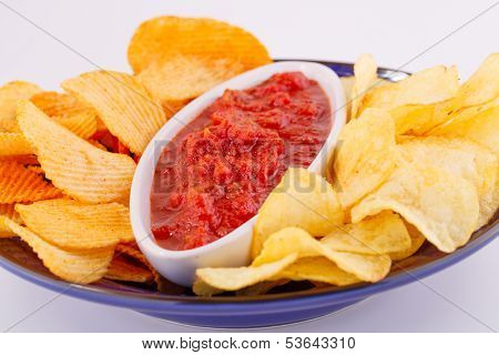 Potato Chips And Red Sauce