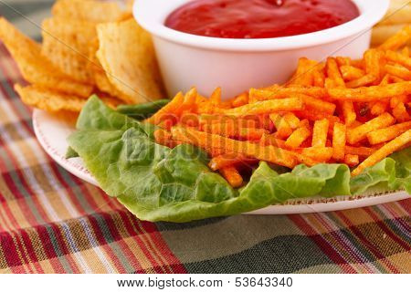 Potato Chips And Red Sauce