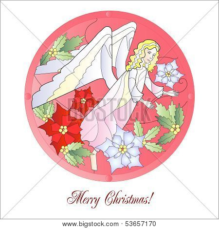 Christmas Vitrail Red With Angel