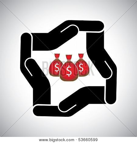 Protection Or Safety Of Money, Saving Currency Concept Vector