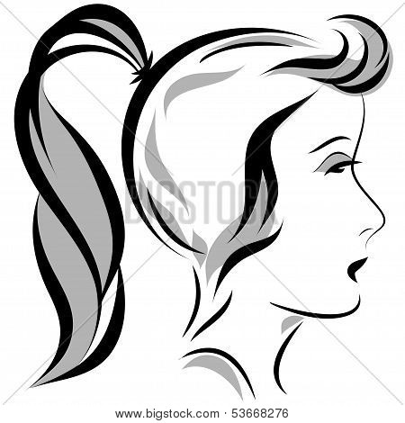 Vector Illustration Of Girl Head With A Ponytail