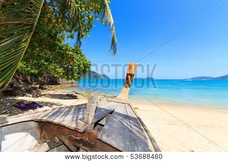 Long tailed boat wreck Ruea Hang Yao in Phuket Thailand