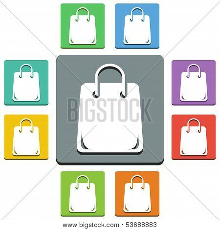 Vector Shopping Bag Icons - 'almost Flat' Style - 9 Colors