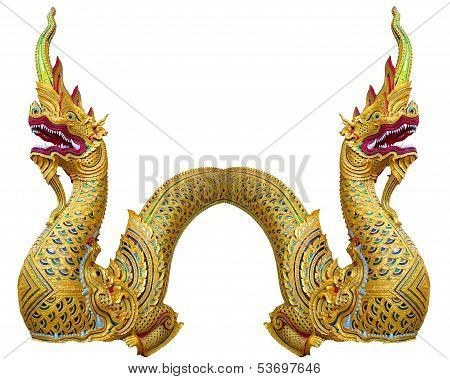 Pair Golden King Of Naga On White Background