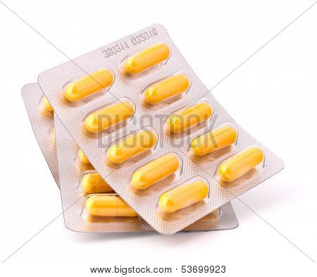 Medicament caplet blister isolated on white background cutout