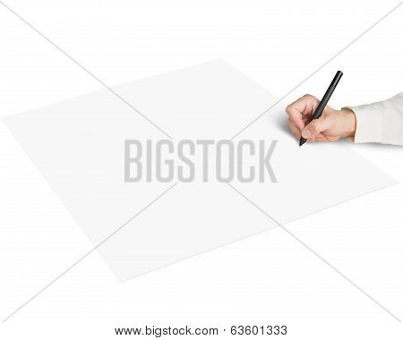 Holding Pen Writing On Blank Paper