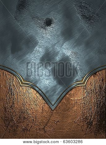 Blue Texture With Grunge Cupper Edge And Gold Trim