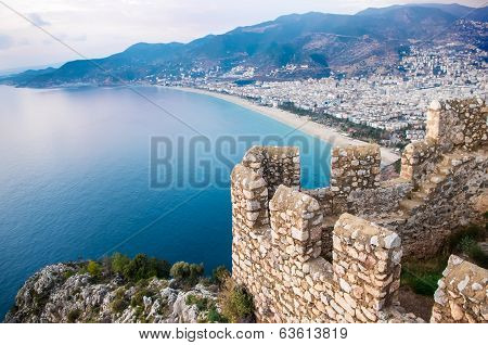 The View Over Alanya Under The Sunset Rays From The Top Of The Fortress