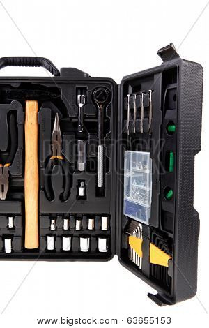 toolbox set of tools include hammer wrench bit driver pliers hex key bush level hex key