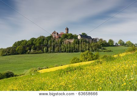 Meadows In Spring In Front Of Castle Ronneburg