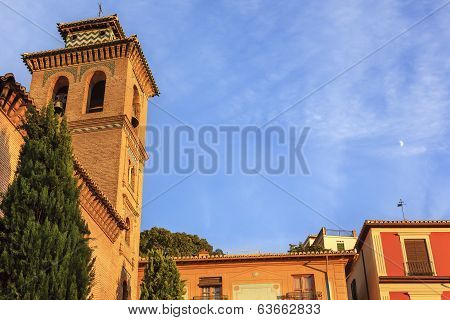 Church Iglesia Of Santa Anna Moon Rio Darro Granada Andalusia Spain