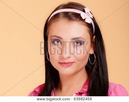Childish Young Woman Infantile Girl In Pink. Longing For Childhood.