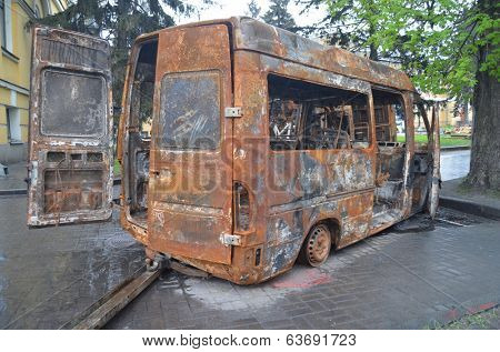 KIEV, UKRAINE - APR 19, 2014: Mass destruction after Putsch of Junta in Kiev. Kiev.April 19, 2014 Kiev, Ukraine 