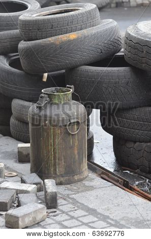 KIEV, UKRAINE - APR 19, 2014: Mass destruction after Putsch of Junta in Kiev. Kiev.April 19, 2014 Kiev, Ukraine 