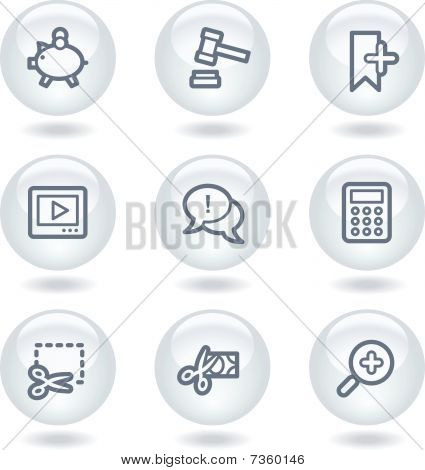 Shopping web icone set 3, bianco tasti cerchio